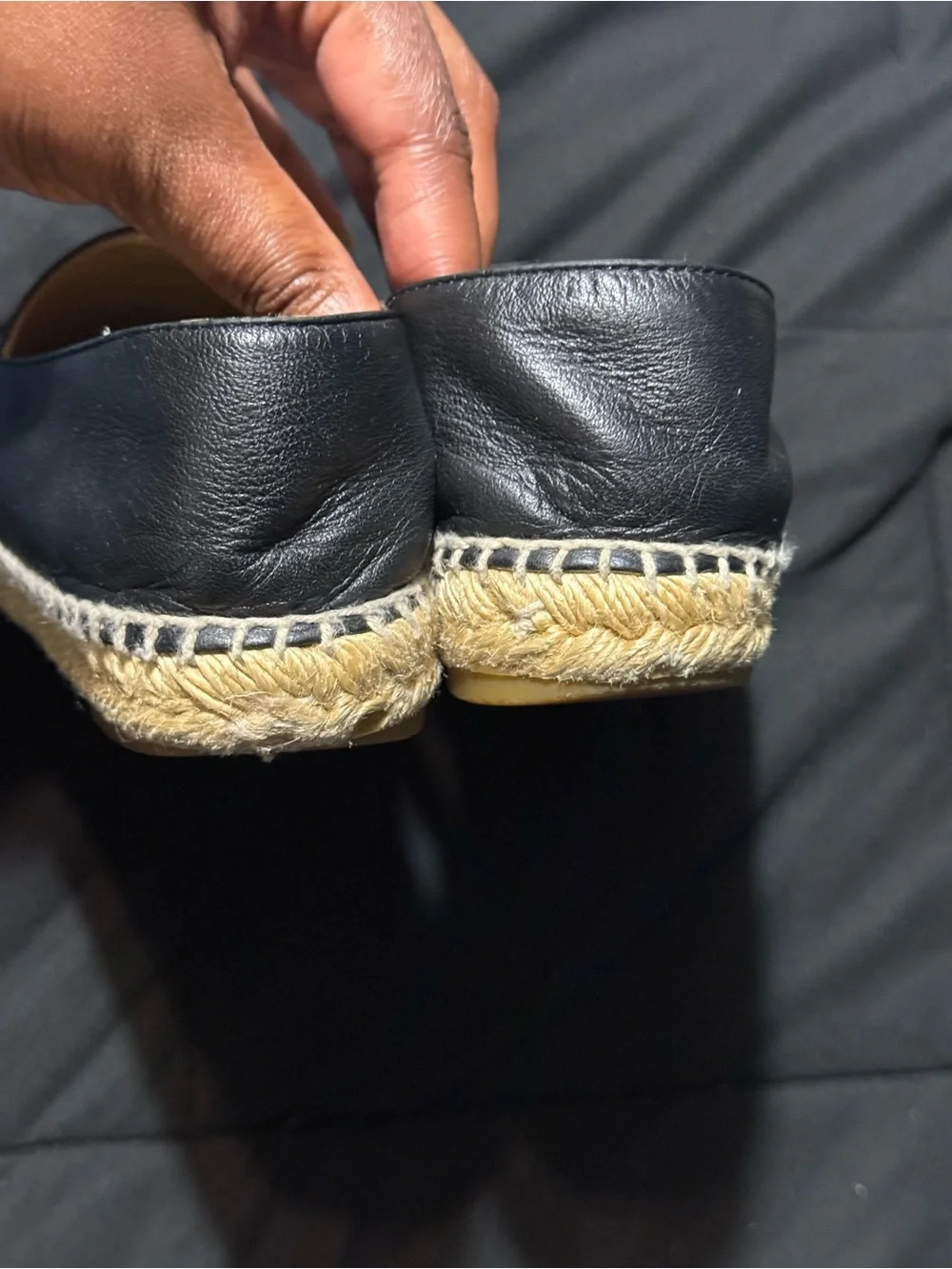 CHANEL Black Leather Espadrilles with CC Motif